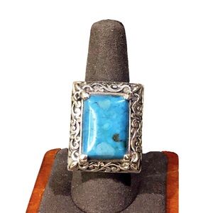 LOIS HILL Sterling Silver & Oversized Turquoise Cabochon Gemstone Cocktail Ring